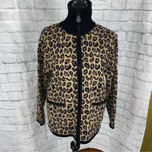 Tallyho full zip sweater jacket cheetah print sz S women